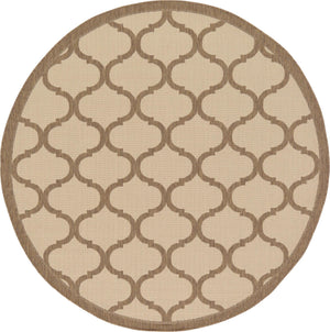 Unique Loom Outdoor Trellis Moroccan Machine Made Geometric Rug Beige and Brown, Beige/Brown 6' 1" x 6' 1"