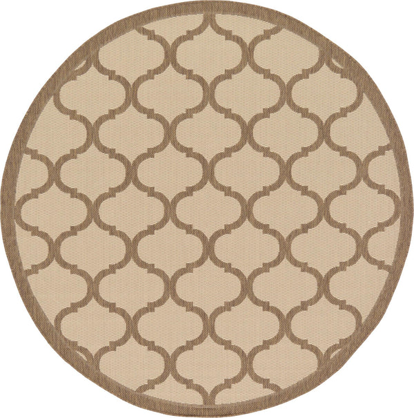 Unique Loom Outdoor Trellis Moroccan Machine Made Geometric Rug Beige and Brown, Beige/Brown 6' 1" x 6' 1"