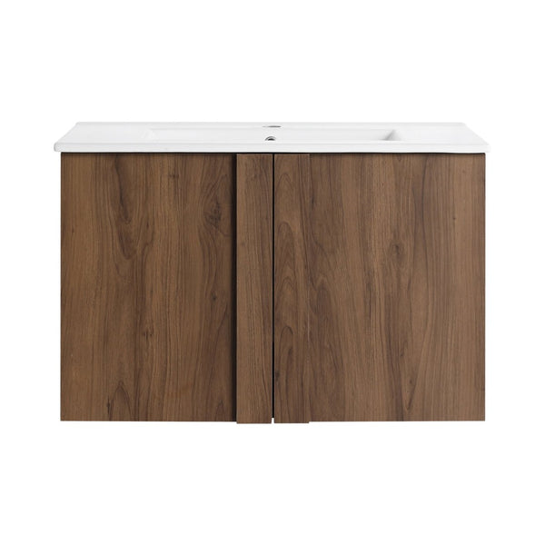 English Elm 30" Floating Bathroom Vanity Dark Oak Cabinet Ceramic Sink Open Shelf Soft Close Brown Ebony,Glossy White W3450P435839
