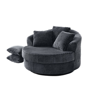 English Elm 360° 360 Swivel Round Lounge Chair Corduroy Upholstered Sculptural Seat with Removable Pillows Gray W3705S00039