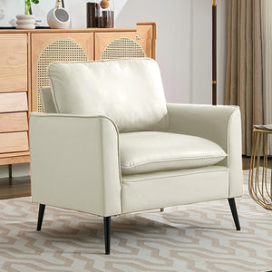 English Elm TS Cat paw leather upholstered sofa modern Nordic retro lounge chair with breathable faux-leather comfort pillows Cream White W2311P345745