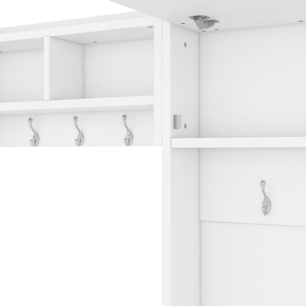 English Elm 4-in-1 Hall Tree with Bench, 7 Hooks, 2 Cabinets & 4 Drawers for Entryway Storage and Seating White W1580S00090