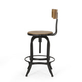 Christopher Knight Home® - Noble House - Ximen Modern Industrial Firwood Adjustable Height Swivel Barstools, Natural and Black Brushed Silver - Set of 2