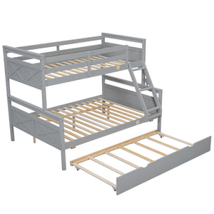 English Elm Twin Pine-over-Full Bunk Bed with Attached Ladder, Trundle & Full-Length Guardrail for Space-Saving Rooms Gray SM000208AAE-1