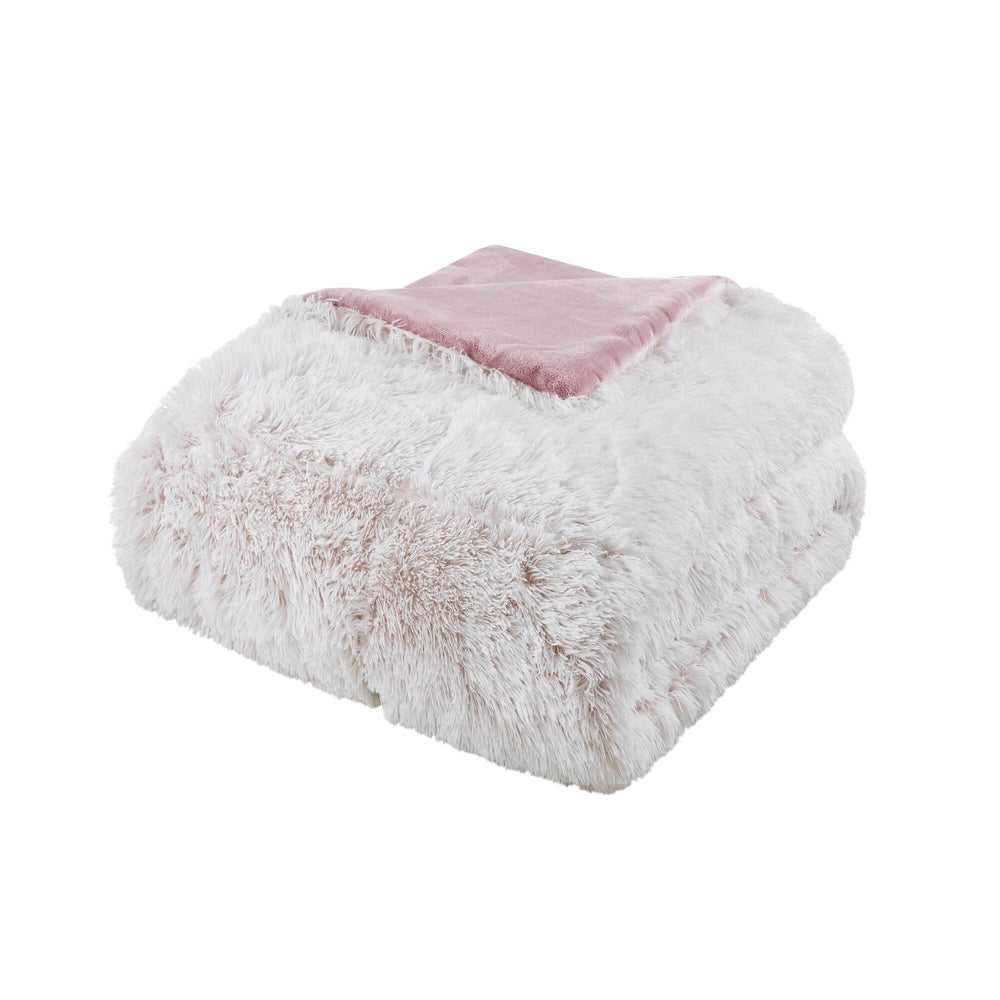 English Elm 3 Pcs King/Cal King Shaggy Faux Fur Comforter Set – Luxurious Pink/White Plush For Cozy Style B035P319588