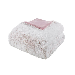 English Elm 3 Piece Shaggy Faux Fur Comforter Set Plush Lodge Style Hypoallergenic Bedding Pink+White B035P319587