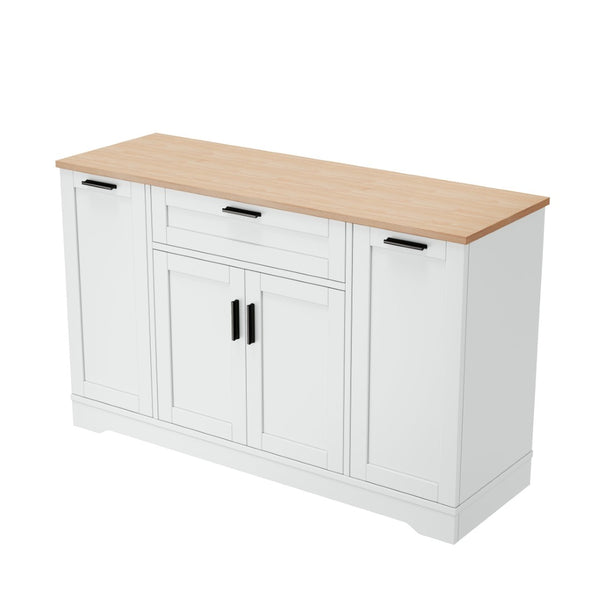 English Elm Trexm Multifunctional Sideboard with Pull Out Bottle Rack Adjustable Shelves Kitchen Storage White XW000026AAK