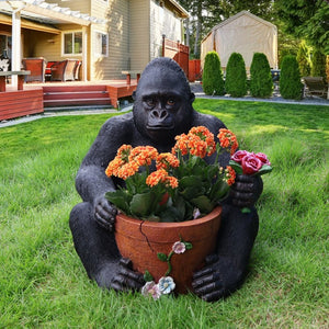 English Elm Outdoor Chimpanzee Resin Garden Statue with Built-in Planter for Patio Decor W5398P455473