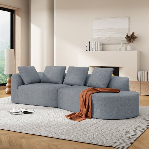 English Elm Christopher Knight Home® - 116" Modern Curved Sectional Sofa with Plush Pearl Upholstery, High-Density Sponge, Chaise Lounge Seating Harmony Light Gray N767P263923L