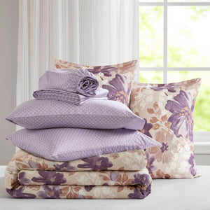 English Elm Floral Comforter Set With Hypoallergenic Sheets - Elegant Taupe Queen Bed-In-A-Bag For Ultimate Comfort B035P266690