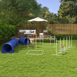 English Elm PawHut 7-Piece Dog Agility Starter Kit with Tunnels, Adjustable Hurdles & Ring, Whistle, Bag W2225P217634