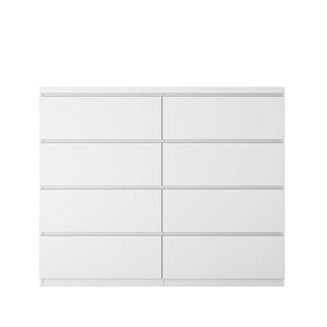 English Elm 8 Drawer Tall Chest Slim Particleboard Build Smooth Gliding Storage for Bedroom Closet White W409S00030
