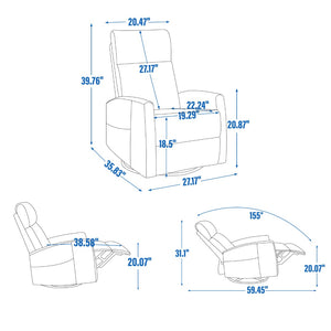English Elm Heat Massage Rocker Recliner with Swivel Base and Vibrating Nodes for Living Room Grey W1803P251887