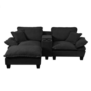 English Elm Modular Cloud Sofa Chenille L-shape with Storage Cup Holders and Usb for Living Room Black W3163S00109