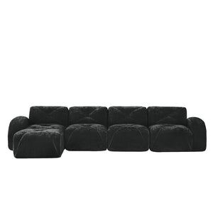 English Elm L-shaped Modular Velvet Sectional Tufted Cloud Sofa with Ottoman for Living Room Black W714S01630