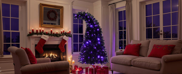 English Elm 6FT Black Artificial Christmas Tree with 250 LED Orange & Purple Lights, 900 Tips, UV-Resistant Indoor Decor PX283441AAA