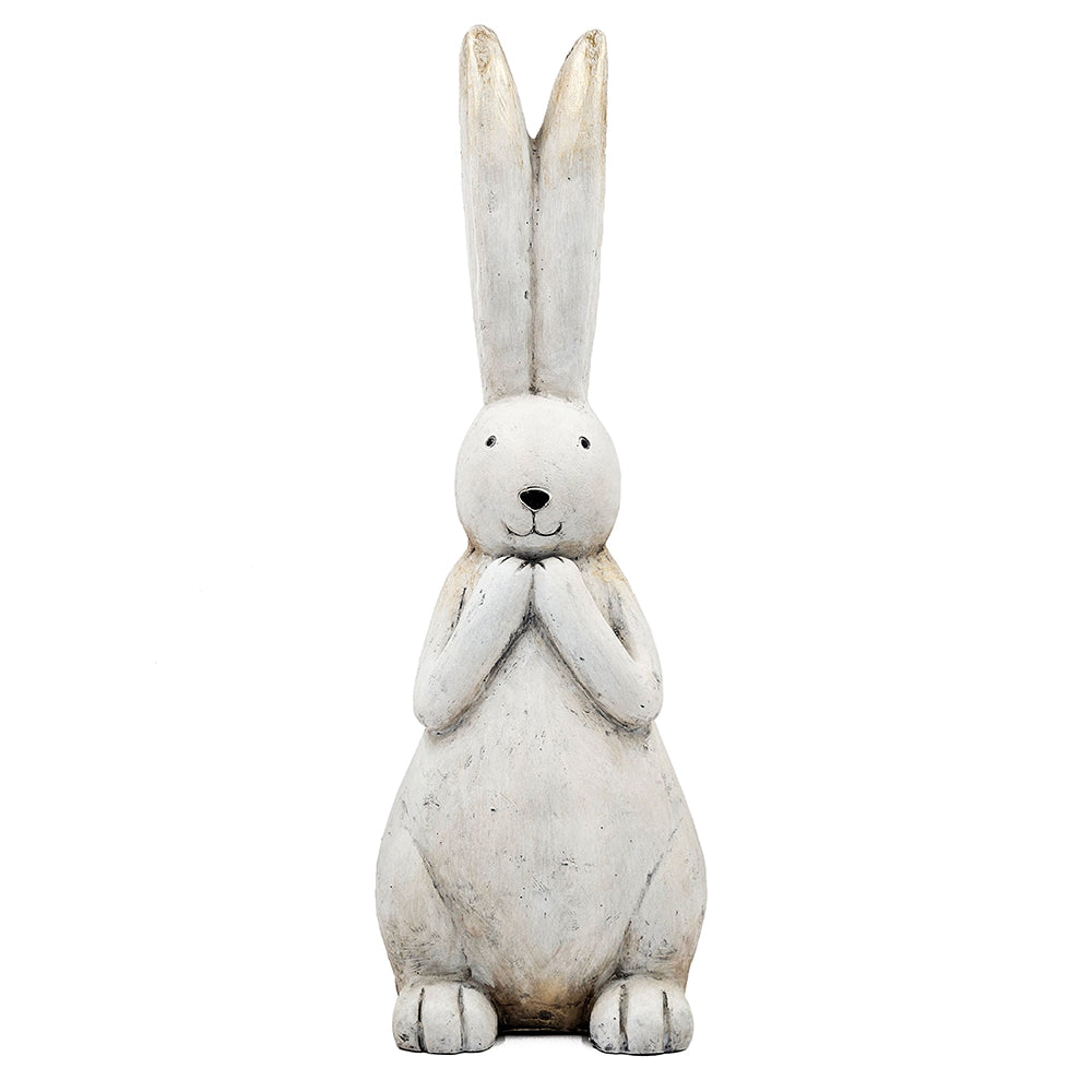 English Elm 9.5x9.5x27.5" Textured White Magnesium Bunny Sculpture with Subtle Gold Accents for Stylish Home Decor W2078P335711