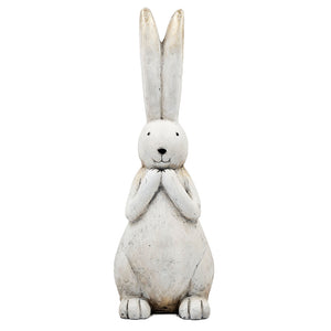 English Elm 9.5x9.5x27.5" Textured White Magnesium Bunny Sculpture with Subtle Gold Accents for Stylish Home Decor W2078P335711