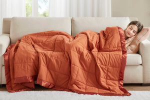 English Elm 1 Lightweight Down Alternative King Blanket with Satin Trim, Moisture-Resistant Microfiber, Quilted Comfort Orange 14.96 L x 7.87 W x 7.87 H B035P319519