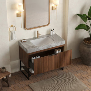 English Elm YOLAN 36" Bathroom Vanity with Integrated Solid Surface Basin, Pre-Assembled Plywood Cabinet, Soft-Close Drawer and Open Towel Shelf Black,Dark Walnut,Light Gray,White W2615S00373