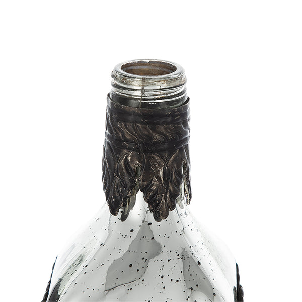 English Elm D3x12" Antique Silver Bottle Vase with Speckled Finish and Bronze Leaf Embellishments, Elegant Decor W2078P391140