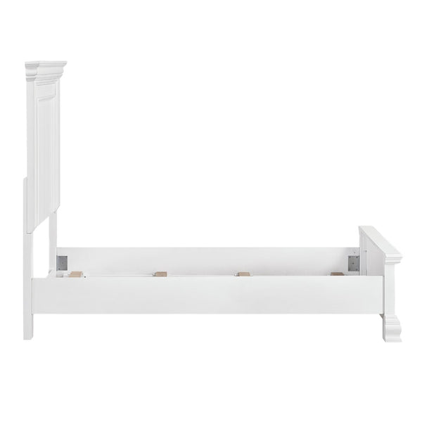 English Elm White Solid Wood Twin Bed Paneled Headboard Sleigh Footboard Traditional Bedroom Frame B011S02484