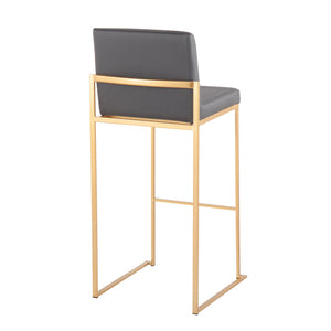 English Elm Fuji High Back Barstool Set Of 2: Chic Gold Steel Frame & Grey Faux Leather For Modern Comfort B202P222177