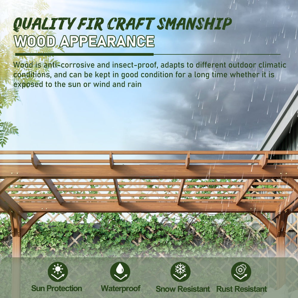 English Elm 12 12 x 10 FT Outdoor Wood Pergola with Waterproof Finish, Sturdy Brown Wooden Grape Trellis for Garden Patio Deck Support W1422S00054
