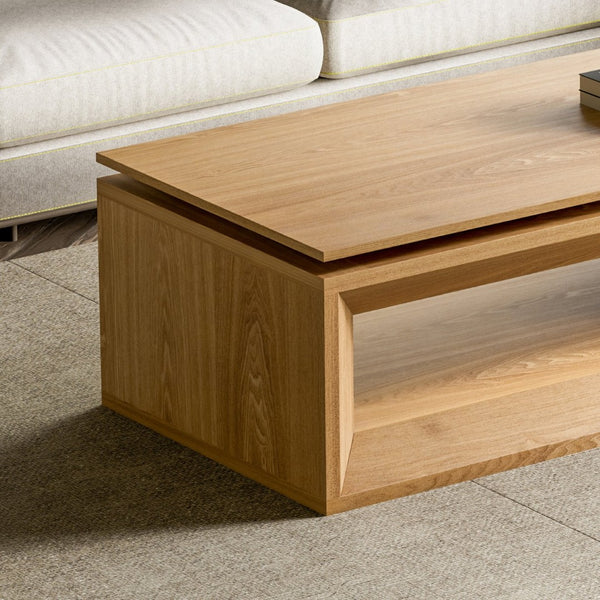 English Elm 43.3'' Wood Veneer Lift Top Coffee Table with Hidden Storage for Living Room Natural Wood W1435P453251