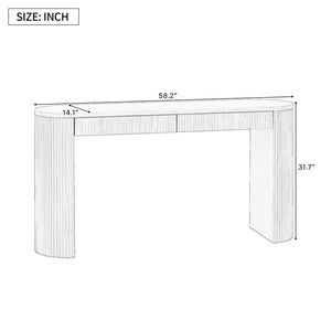 English Elm U_Style 58.2" Console Table With Dual Drawers, Arched Legs & Stripe Design For Entryway & Living Room N711P289125V-GIGA