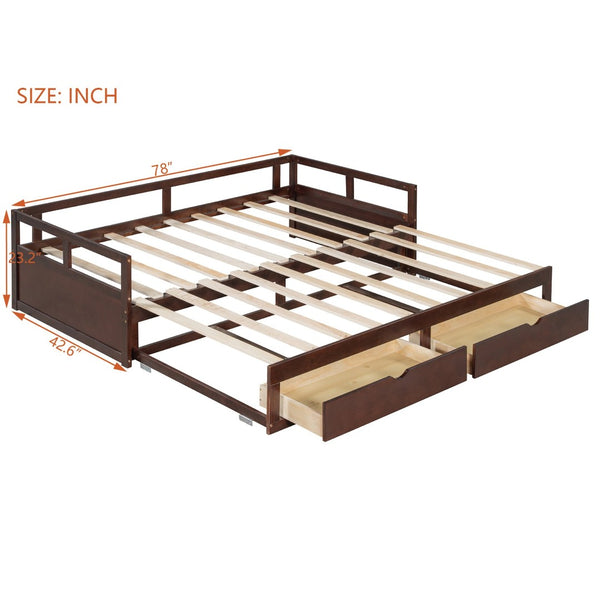 English Elm Wooden Twin to King Daybed with Trundle and Storage Drawers for Guest Rooms Espresso N708P336539P