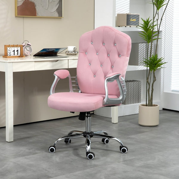 English Elm Vinsetto Plush Velvet Office Chair, Adjustable Pink Desk Chair With Swivel Wheels & Tilt Comfort Function W2225P217514-GIGA