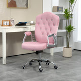 English Elm Vinsetto Home Office Chair, Velvet Computer Chair, Button Tufted Desk Chair With Swivel Wheels, Adjustable Height, and Tilt Function, Pink