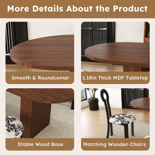 English Elm 62.9" Oval Walnut Veneer Dining Table Seats Six Modern Farmhouse Waterproof Surface W2700S00146