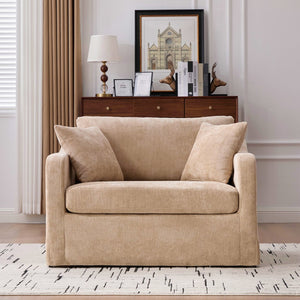 English Elm 43.9" Oversized Chenille Accent Chair with Bolster Pillows Farmhouse Living Room Seat Wheat W3098P419125