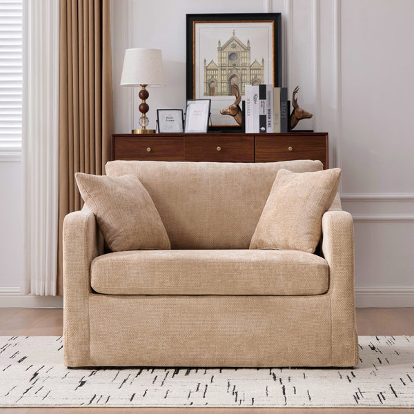 English Elm 43.9" Oversized Chenille Accent Chair with Bolster Pillows Farmhouse Living Room Seat Wheat W3098P419125