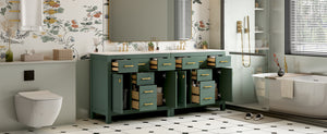 English Elm 72'' Modern Bathroom Vanity Set With Ceramic Sink, Ample Storage, Solid Wood Frame & Green Finish N710SS00011F