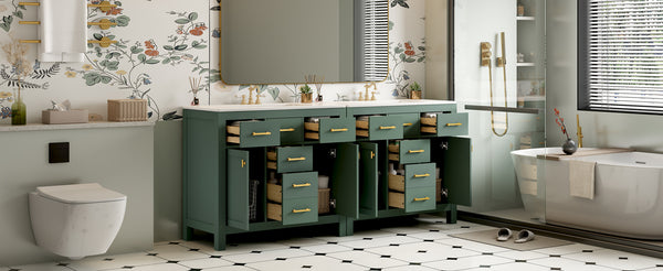 English Elm 72'' Modern Bathroom Vanity Set With Ceramic Sink, Ample Storage, Solid Wood Frame & Green Finish N710SS00011F