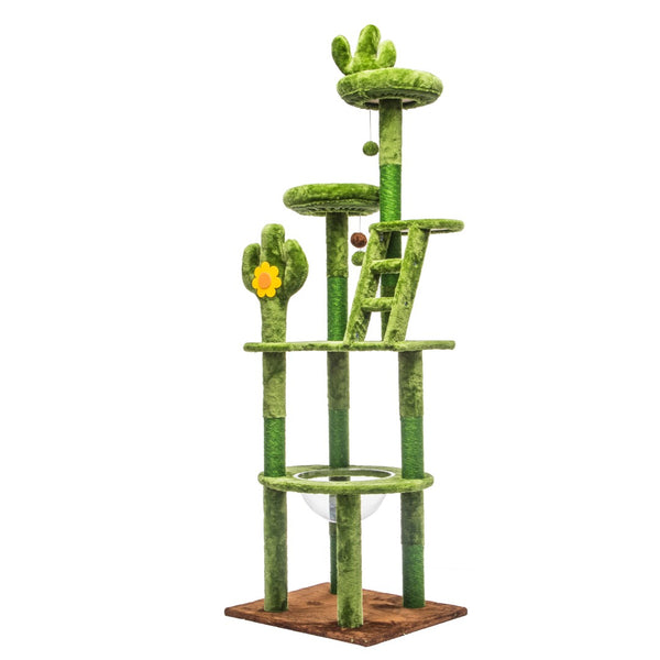English Elm 72in Cactus Cat Tower Sisal Posts Plush Perches Capsule Pod Multi-level Climb Green W1578P447627