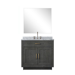 English Elm Black Oak Single Bath Vanity Set With Carrara Marble Top, Chrome Faucet, And Frameless Mirror 34" B2731S02208