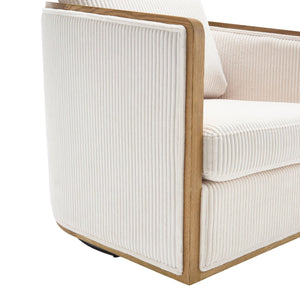 English Elm Corduroy Swivel Barrel Chair with Sturdy Wood Frame & Metal 360° Base, Plush Corduroy Comfort Pop Beige W395P220270