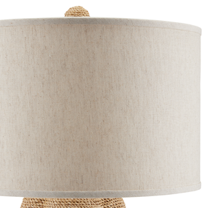 Karnak Table Lamp: Artisan-Crafted Quatrefoil Design in Terracotta & Abaca Rope, Natural Linen Shade