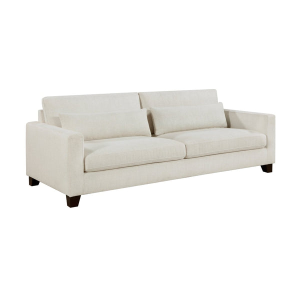 English Elm Ivory Textured Polyester Three Seat Sofa with Lumbar Pillows and Solid Wood Legs B011P287481