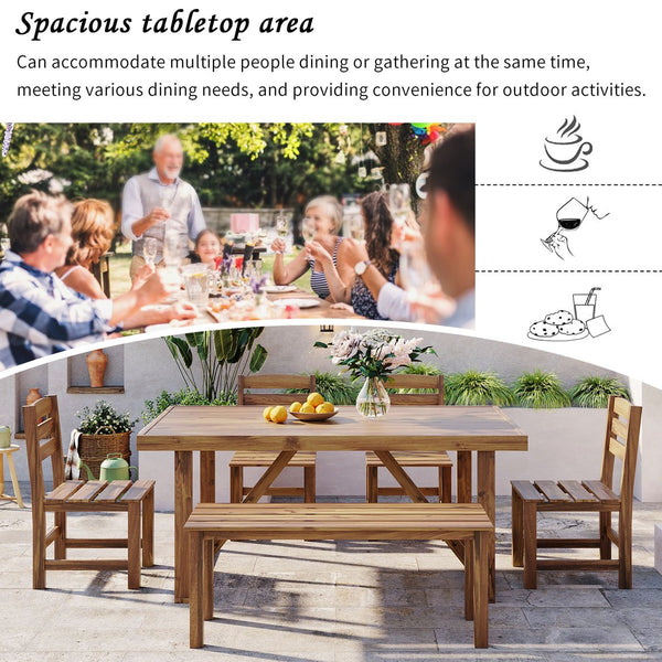 English Elm U_Style Acacia Wood Outdoor Table and Chair Set with Bench for Patio Balcony Backyard — Durable Seating Natural Wood WY000432AAA