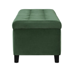 English Elm Upholstered Boucle Storage Bench Flip Top Lid Rubberwood Legs Bedroom Entryway Seating Retro Green N779P395018G