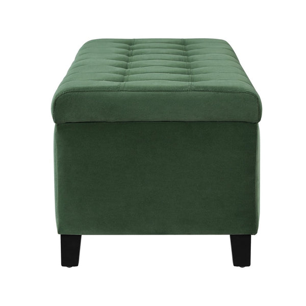 English Elm Upholstered Boucle Storage Bench Flip Top Lid Rubberwood Legs Bedroom Entryway Seating Retro Green N779P395018G