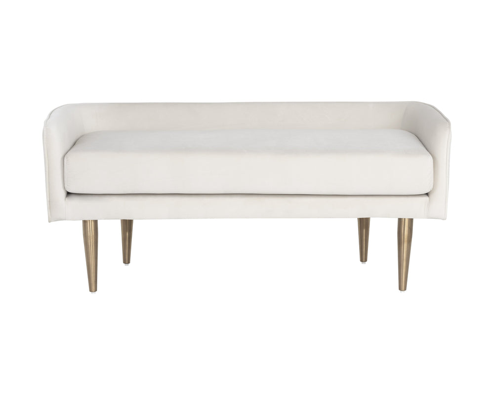 Sunpan Sammy Bench - Elegant Upholstered Seating with Gold Stainless Steel Legs for Stylish Interiors Cream Sky