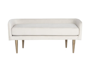 Sunpan Sammy Bench - Elegant Upholstered Seating with Gold Stainless Steel Legs for Stylish Interiors Cream Sky