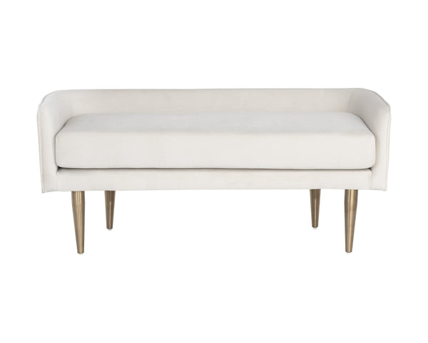 Sunpan Sammy Bench - Elegant Upholstered Seating with Gold Stainless Steel Legs for Stylish Interiors Cream Sky