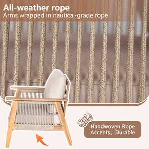 English Elm Outdoor Acacia Hardwood Patio Chairs with Handwoven Rope and Cushions Set of 2 N757S238680B
